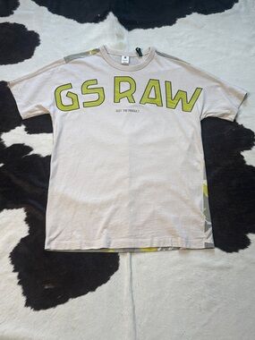 G-Star Beige Tee with Neon Yellow-Green Logo